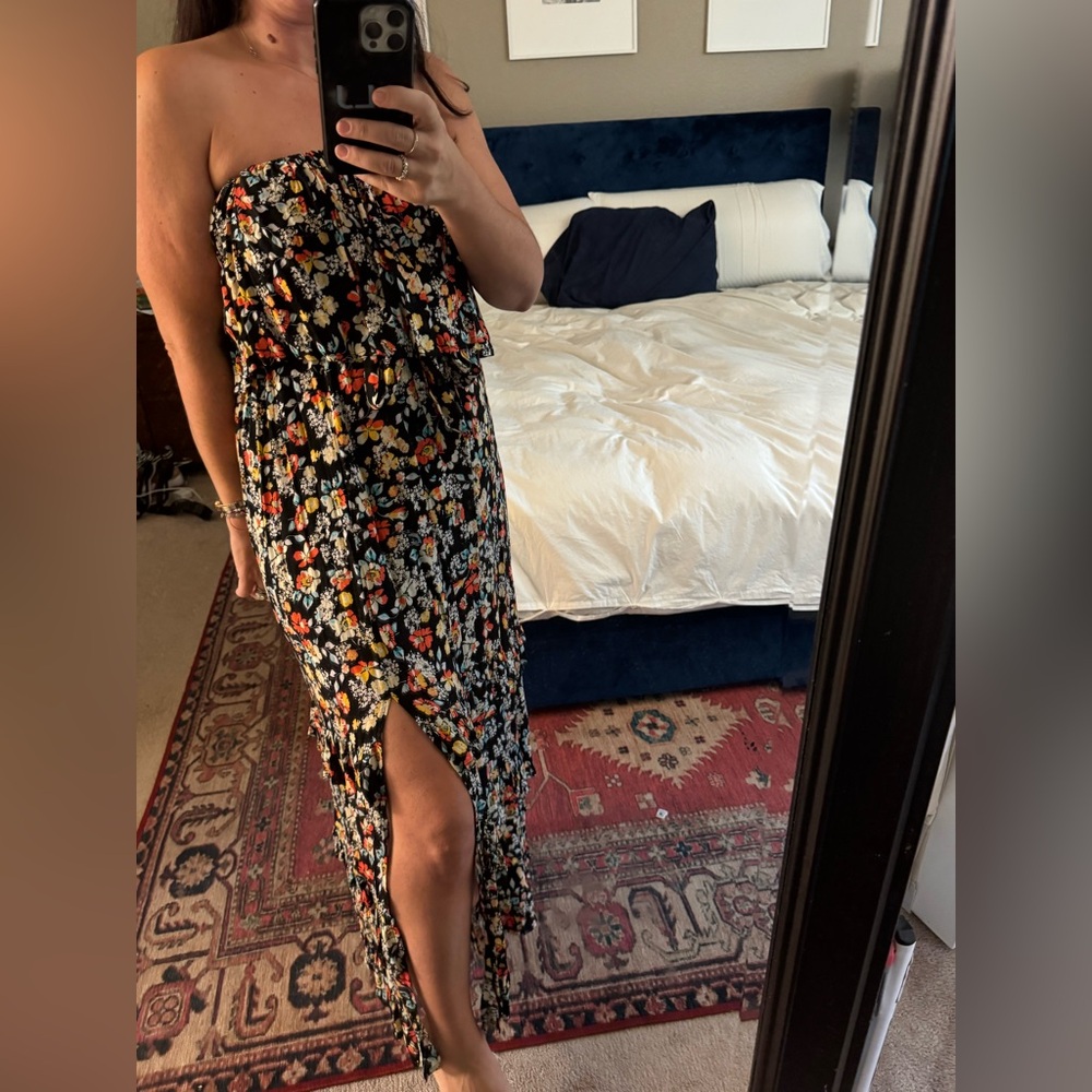 Skylar + Madison Strapless Floral Black Maxi Skirt